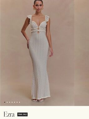 ezra Ivory Crochet Maxi Dress with Keyhole Detail NWT